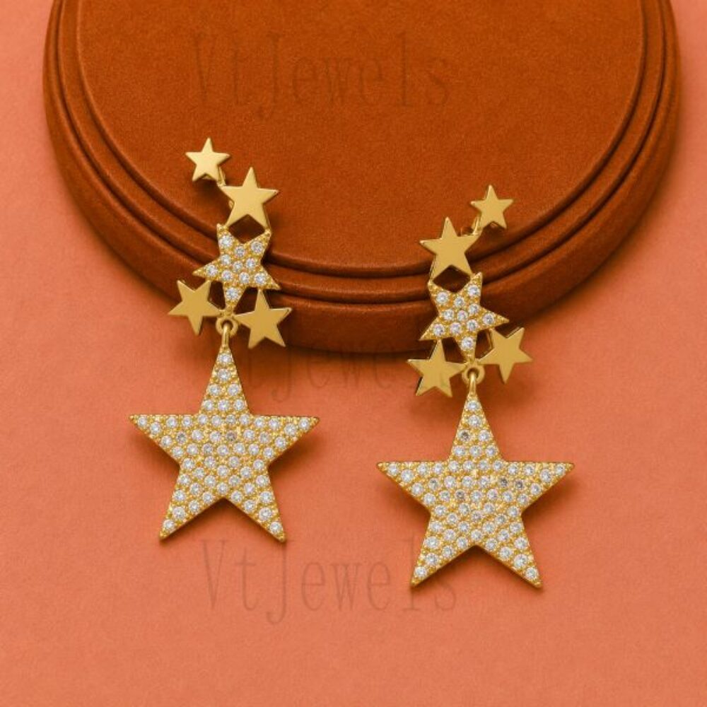 925 Sterling Silver Star Dangle Earrings
