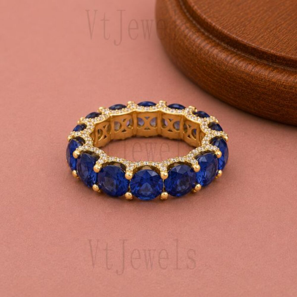 925 Sterling Silver Blue Sapphire Eternity Band Ring