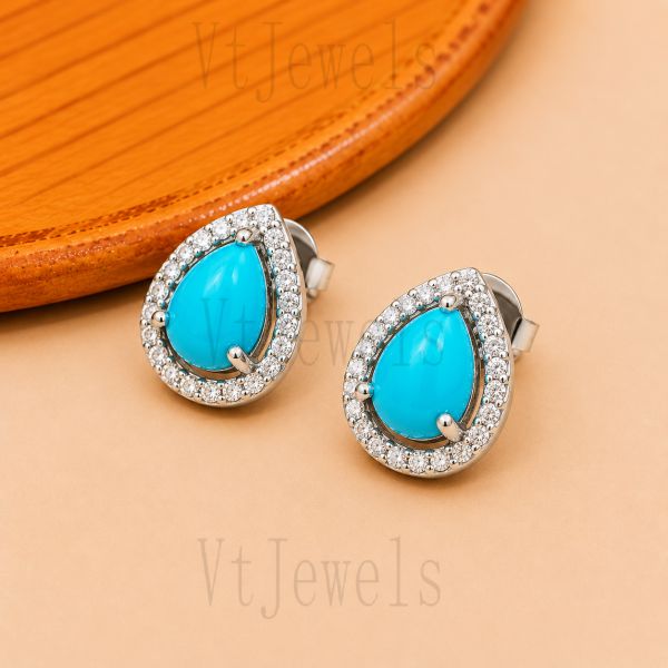 925 Sterling Silver Turquoise Teardrop Stud Earring