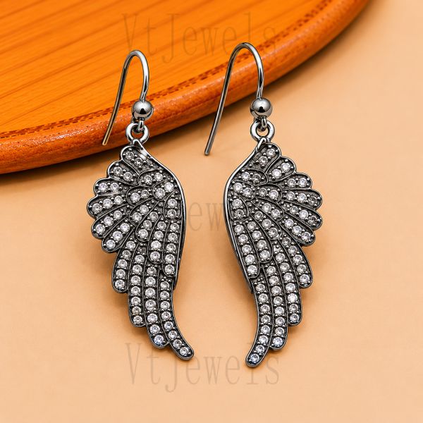 925 Sterling Silver Black Angel Wing Earring