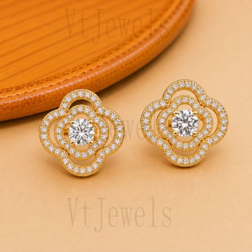 925 Sterling Silver Clover Stud Earring