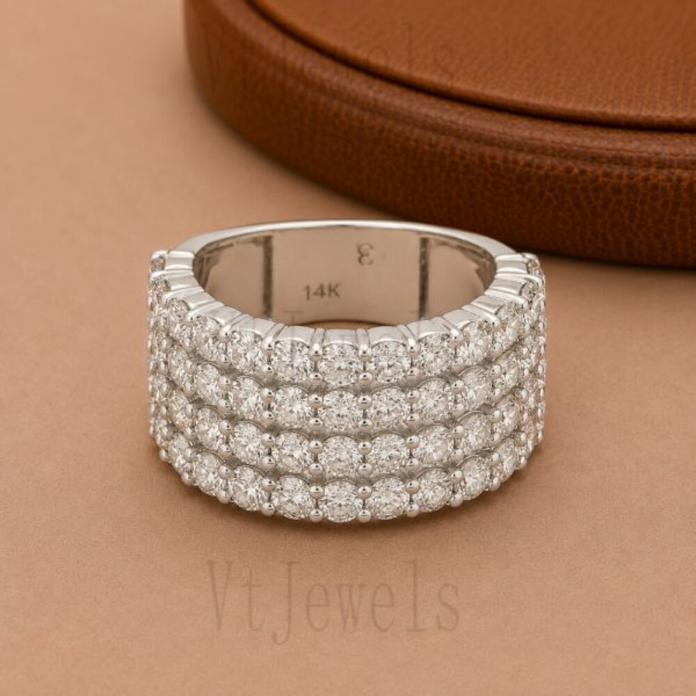 925 Sterling Silver 4-Row Pave diamond Iced Out Band Ring