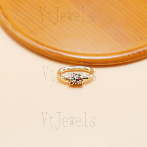 Multi-Stone Pave diamond Carabiner Lock, 14K Gold Plated 925 Sterling Silver Clasp - Image 4