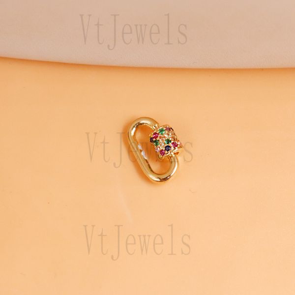 Multi-Stone Pave diamond Carabiner Lock, 14K Gold Plated 925 Sterling Silver Clasp - Image 5