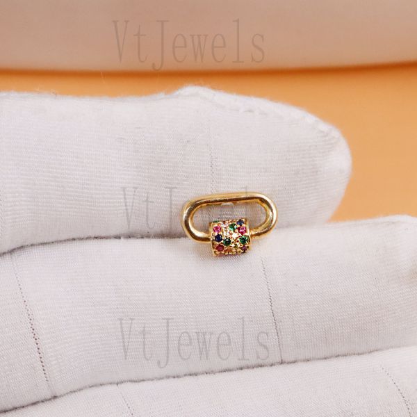 Multi-Stone Pave diamond Carabiner Lock, 14K Gold Plated 925 Sterling Silver Clasp - Image 7