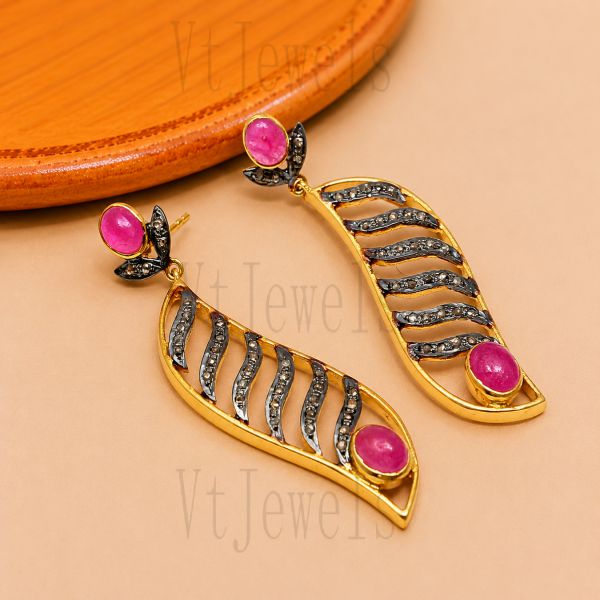 925 Sterling Silver Ruby Leaf Dangle Earring