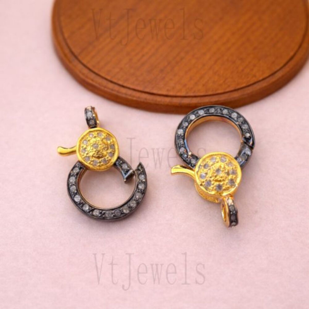 925 Sterling Silver Two-Tone Pave Carabiner Lock Findings