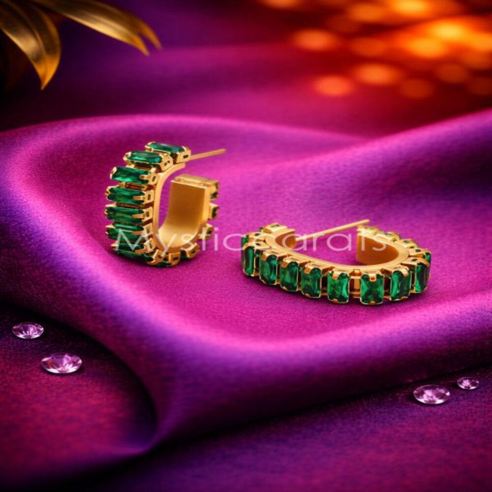 Emerald Green Baguette C-Hoop Earrings