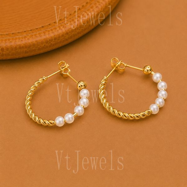 925 Sterling Silver Pearl Hoop Earrings