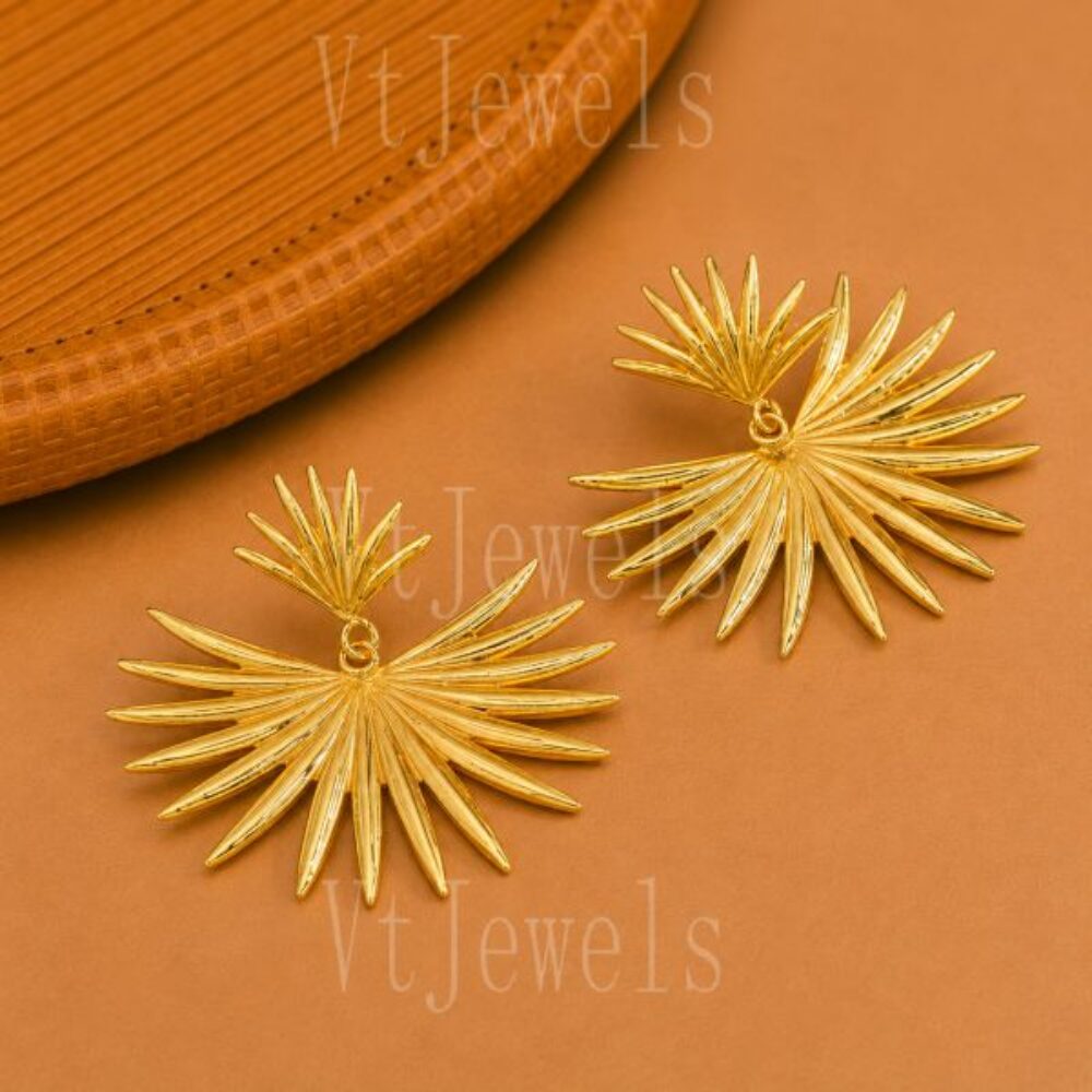 925 Sterling Silver Gold Sunburst Statement Earrings
