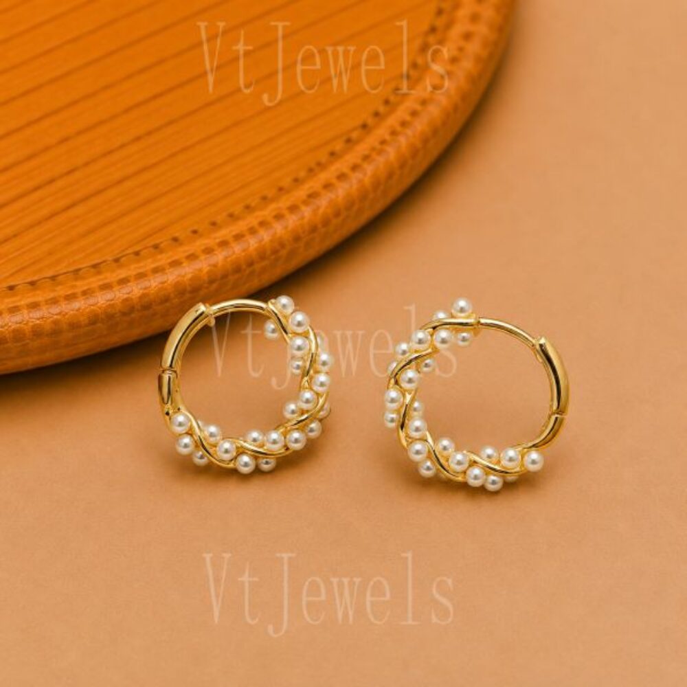 925 Sterling Silver Pearl Hoop Earrings