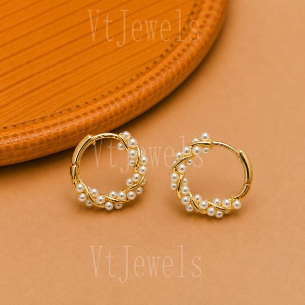 925 Sterling Silver Pearl Hoop Earrings