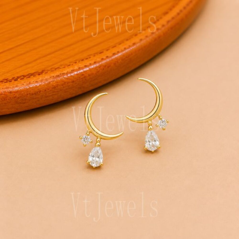 925 Sterling Silver Crescent Moon Drop Earrings