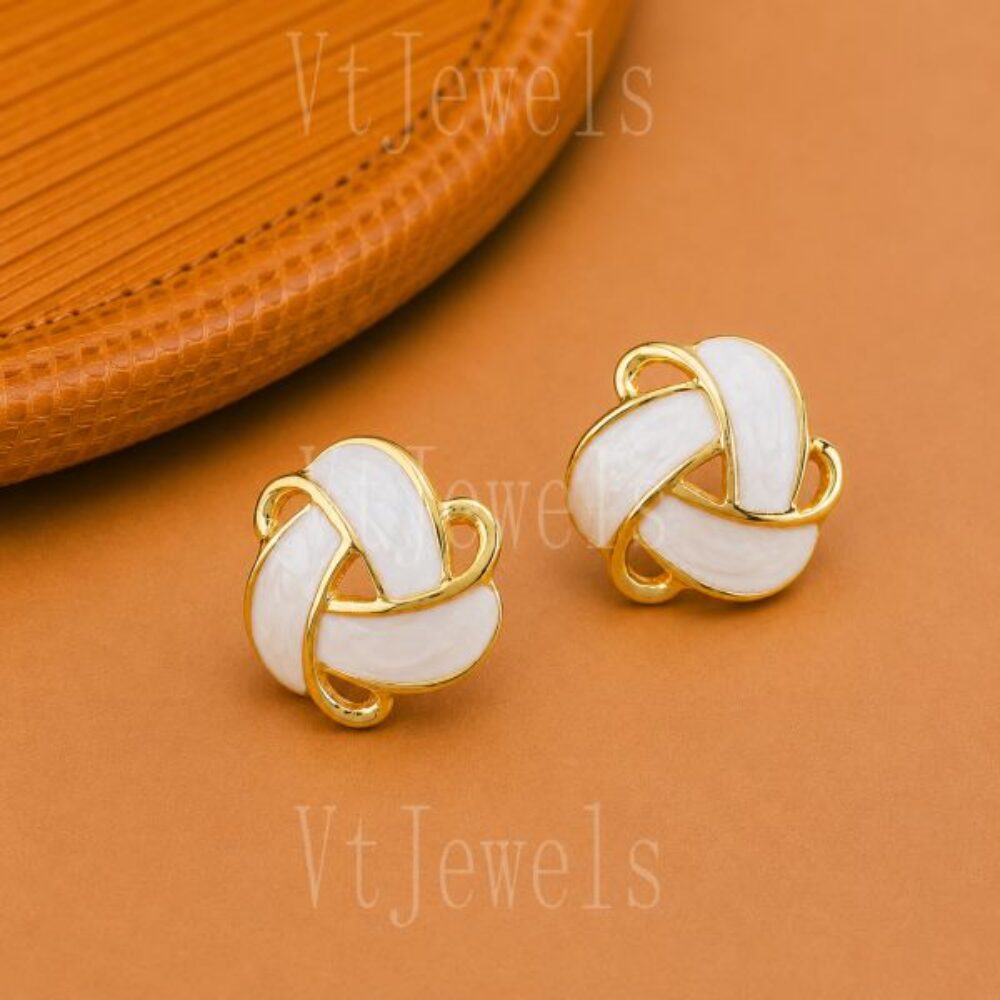 925 Sterling Silver White Enamel Knot Earrings