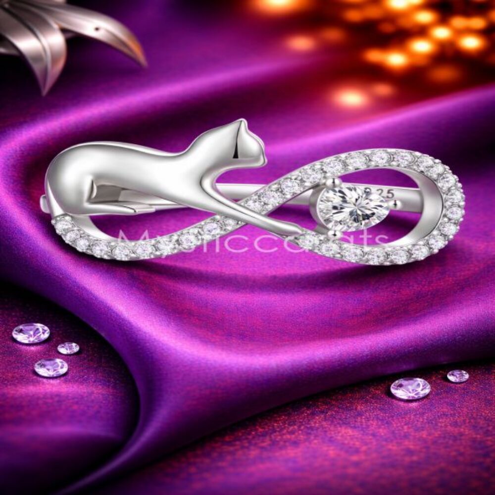 Cat Infinity 925 Sterling Silver Statement Ring
