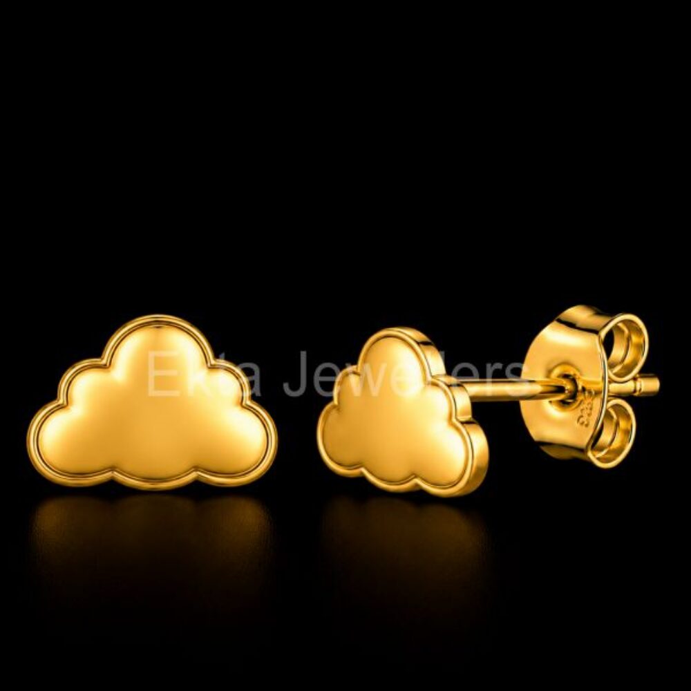 925 Sterling Silver Gold-Plated Cloud Stud Earrings