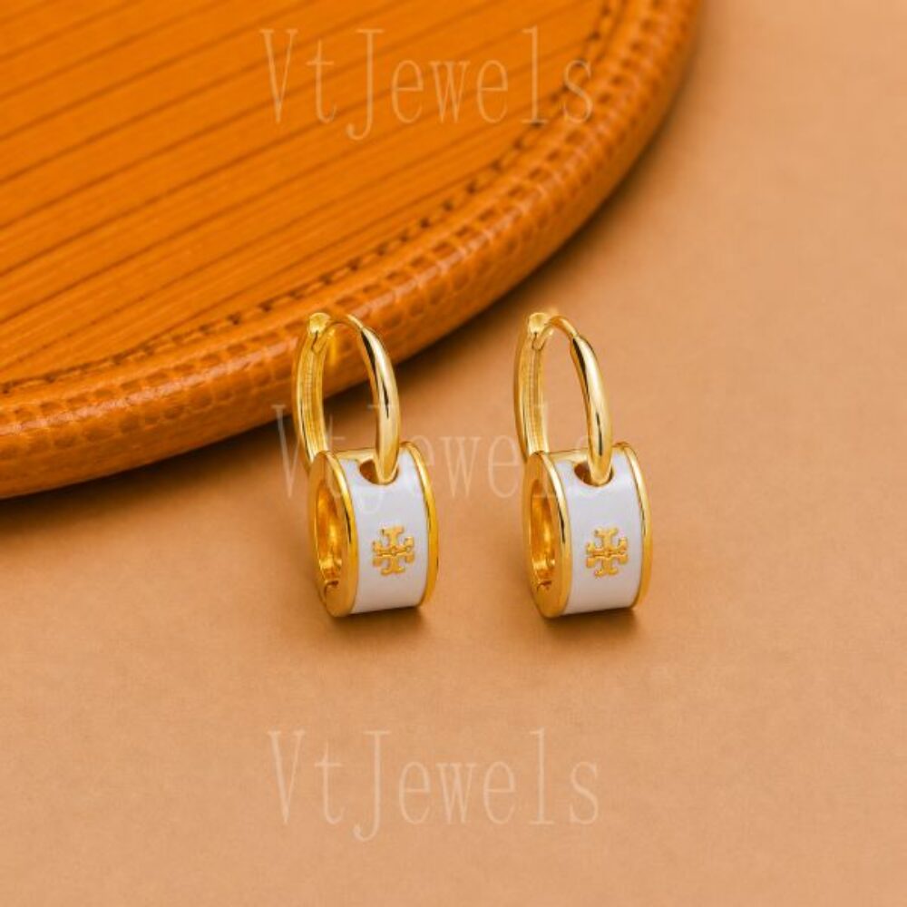 925 Sterling Silver White Enamel Huggie Hoop Earrings