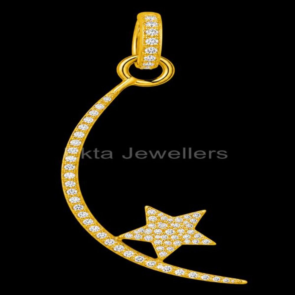 925 Sterling Silver Crescent Moon and Star Pendant