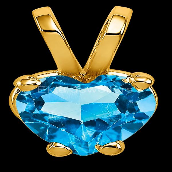 925 Sterling Silver Heart Pendant, Gold Plated Blue Topaz Heart Charm