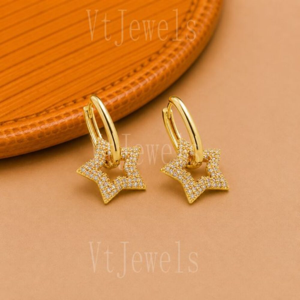 925 Sterling Silver Gold Star Hoop Earrings