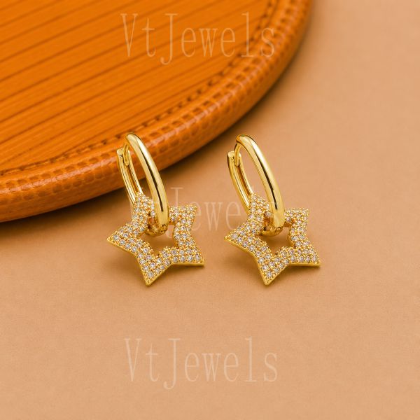 925 Sterling Silver Gold Star Hoop Earrings