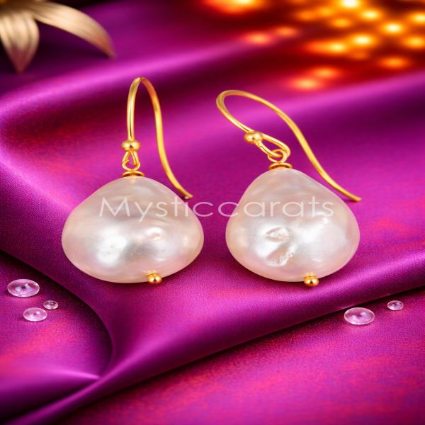925 Sterling Silver Baroque Pearl Drop Earrings in Gold Finish