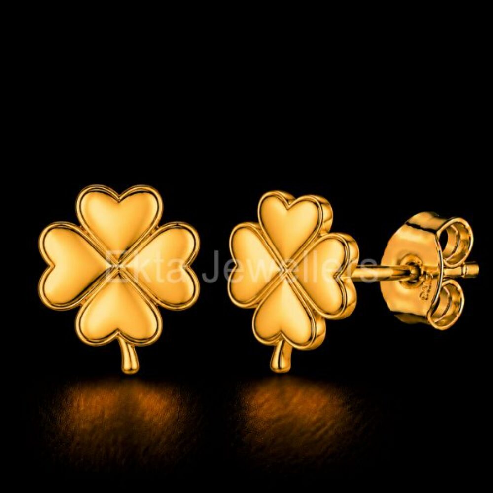 925 Sterling Silver Gold-Plated Four-Leaf Clover Stud Earrings
