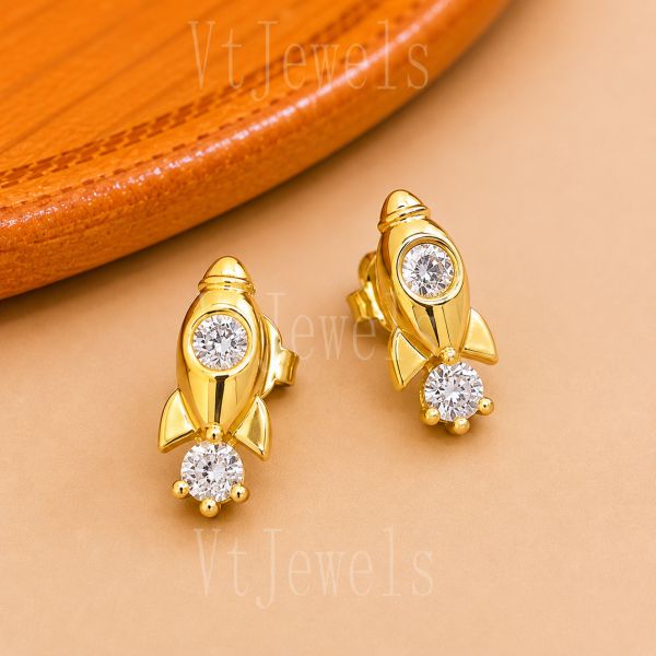 925 Sterling Silver Gold Rocket Stud Earrings