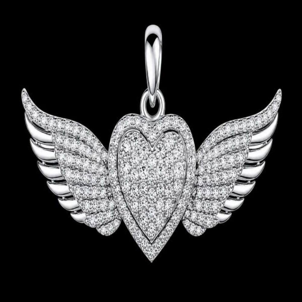 925 Sterling Silver Heart with Wings Pendant