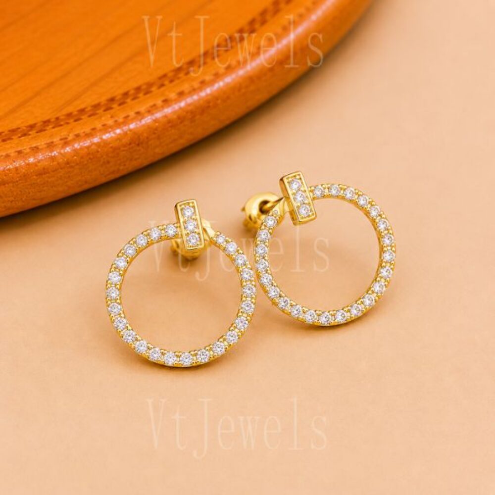 925 Sterling Silver Gold Circle Stud Earrings