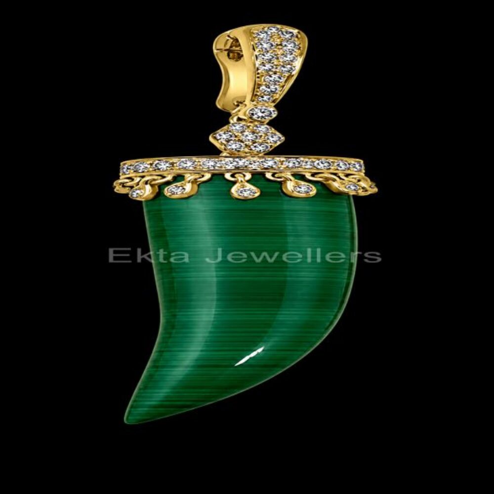 925 Sterling Silver Malachite Tusk Pendant