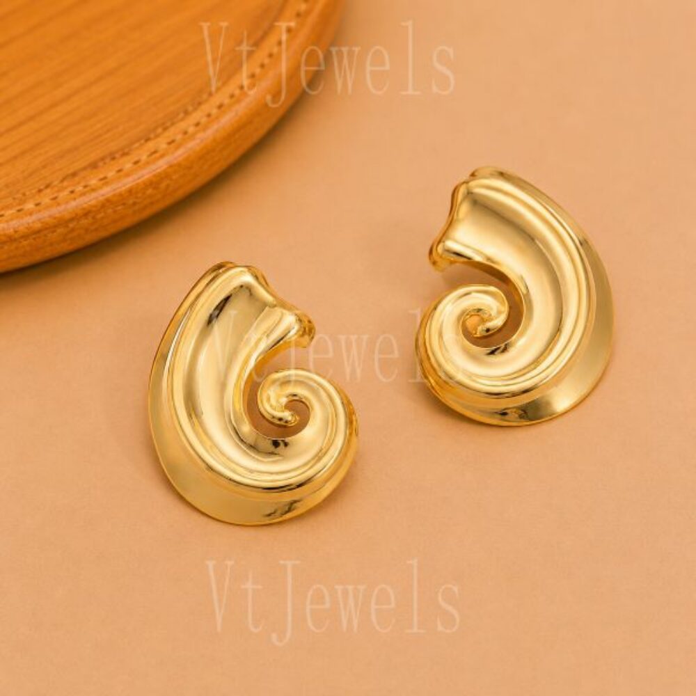 925 Sterling Silver Abstract Gold Stud Earrings
