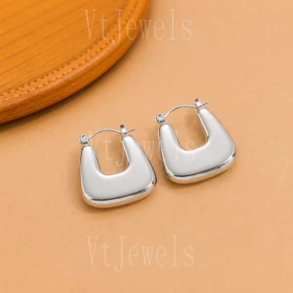 925 Sterling Silver Puffy Square Hoop Earrings