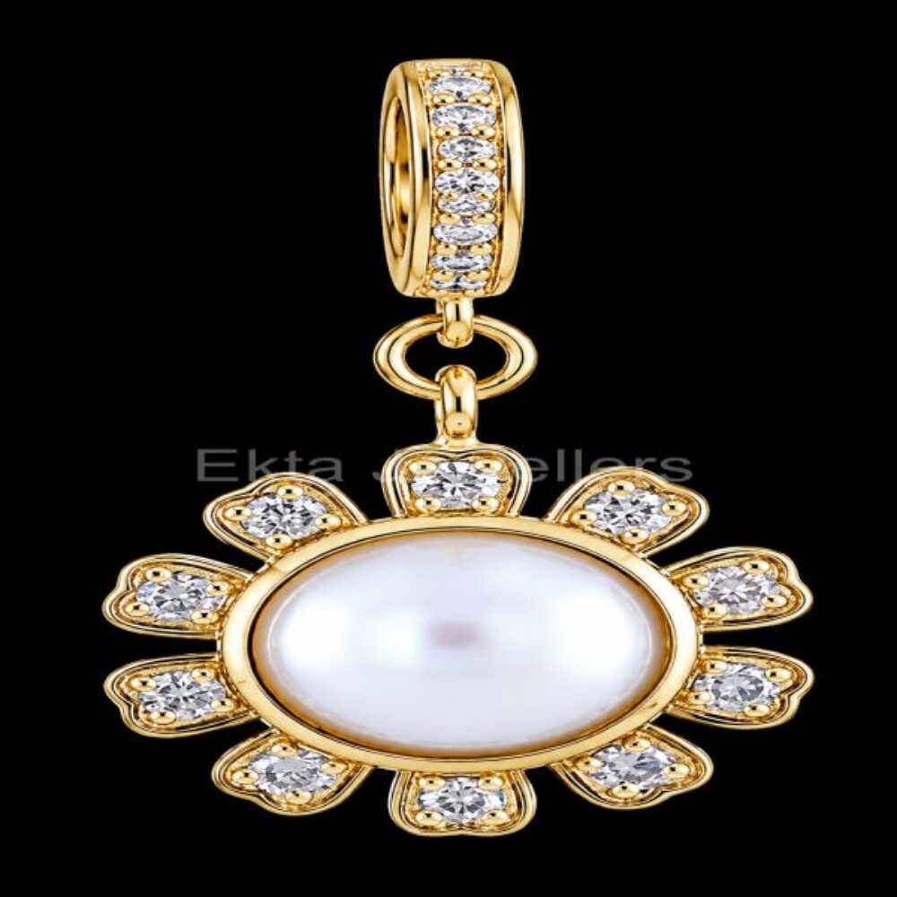 925 Sterling Silver Flower Pendant, Gold Plated Pearl and Daisy Charm