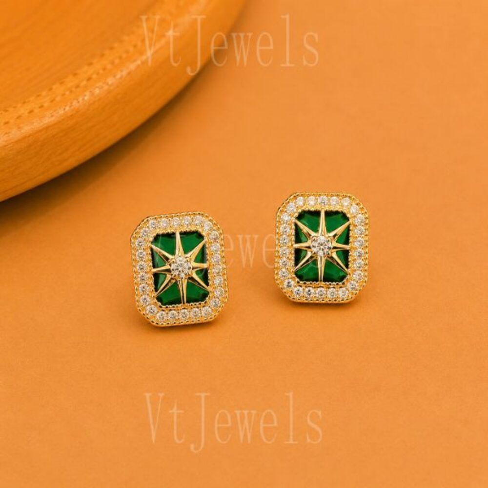 925 Sterling Silver Green Stud Earrings