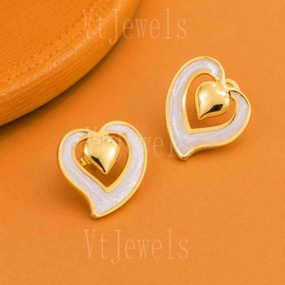 925 Sterling Silver Double Heart Stud Earrings