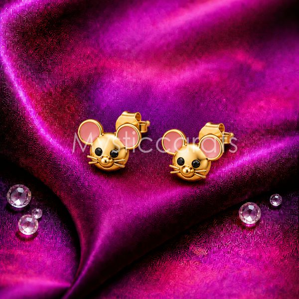 925 Sterling Silver Gold Plated Mouse Stud Earrings