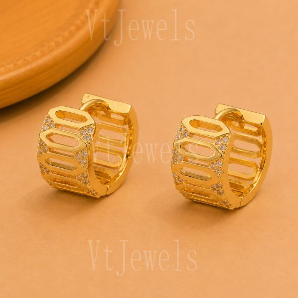 925 Sterling Silver Gold Textured Huggie Hoop Earrings