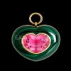 Gold Plated Green Enamel and Pink Gemstone Heart Pendant