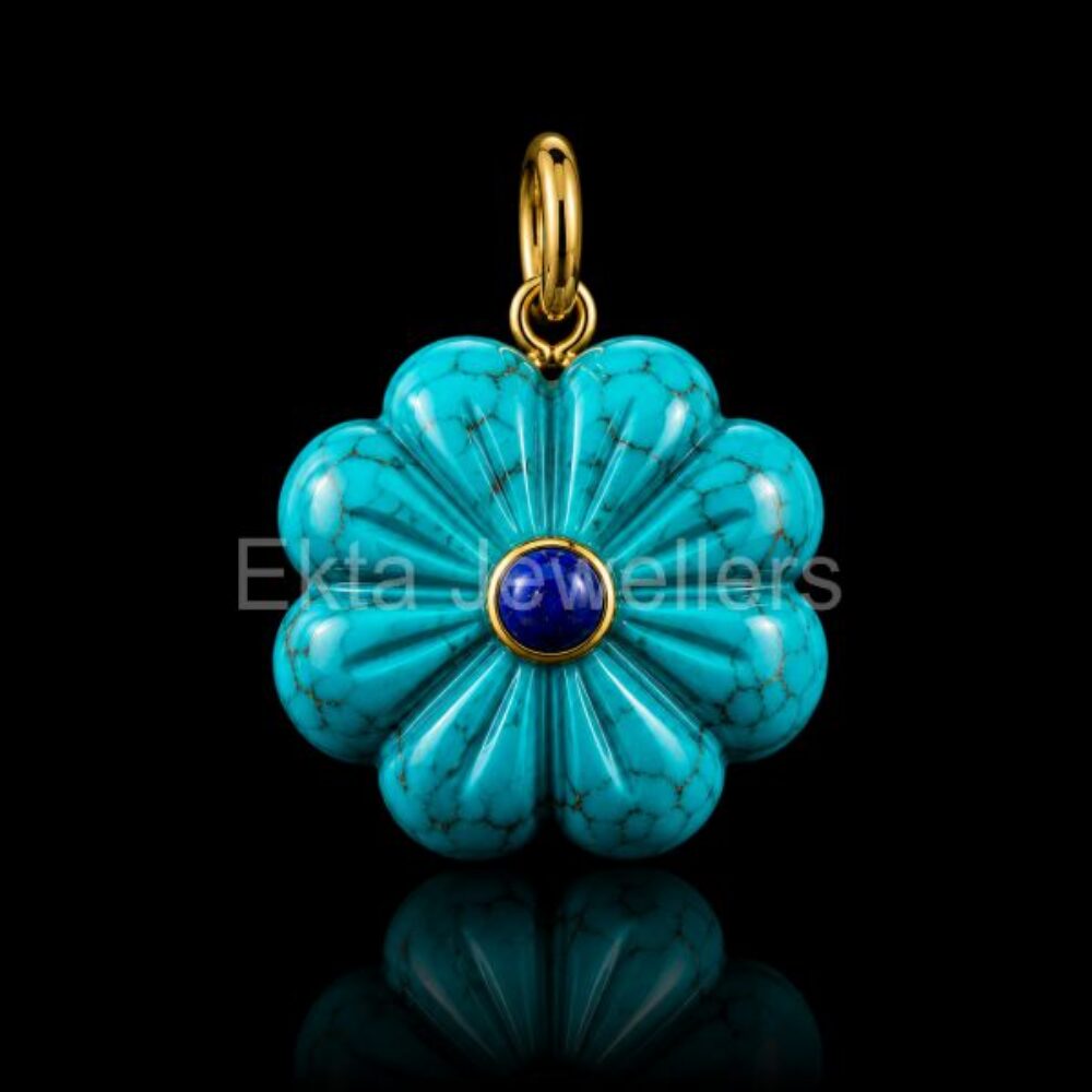 925 Sterling Silver Turquoise Flower Pendant