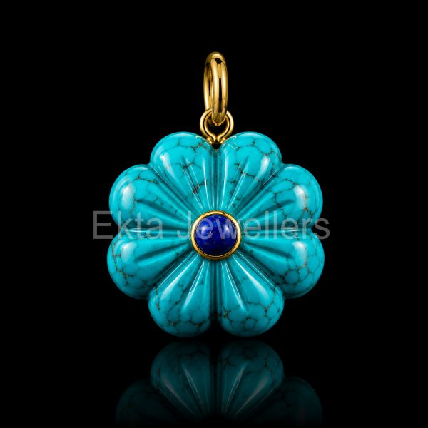925 Sterling Silver Turquoise Flower Pendant