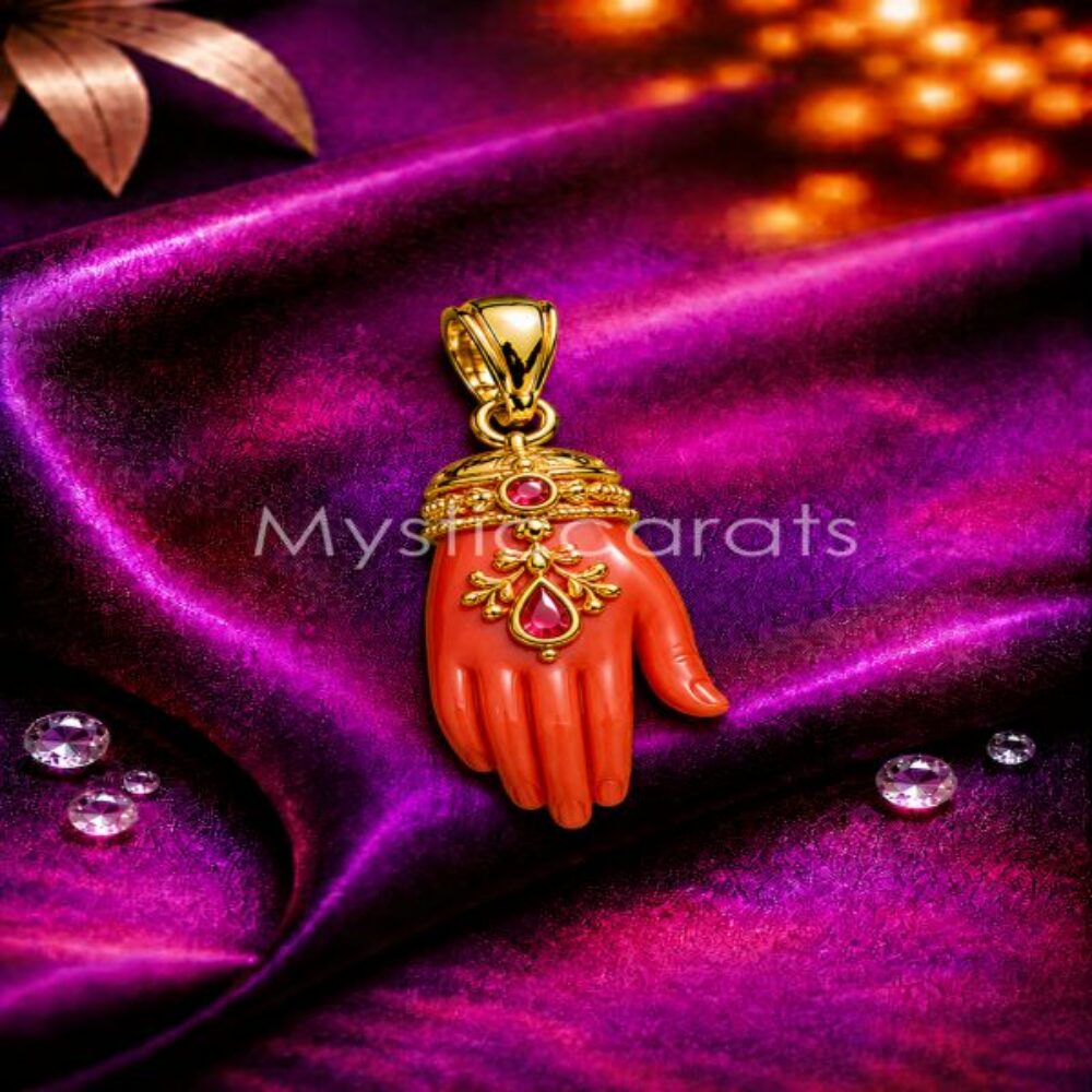 925 Sterling Silver Coral Hand Pendant