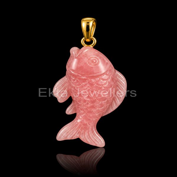 925 sterling silver Pink Fish Pendant Necklace