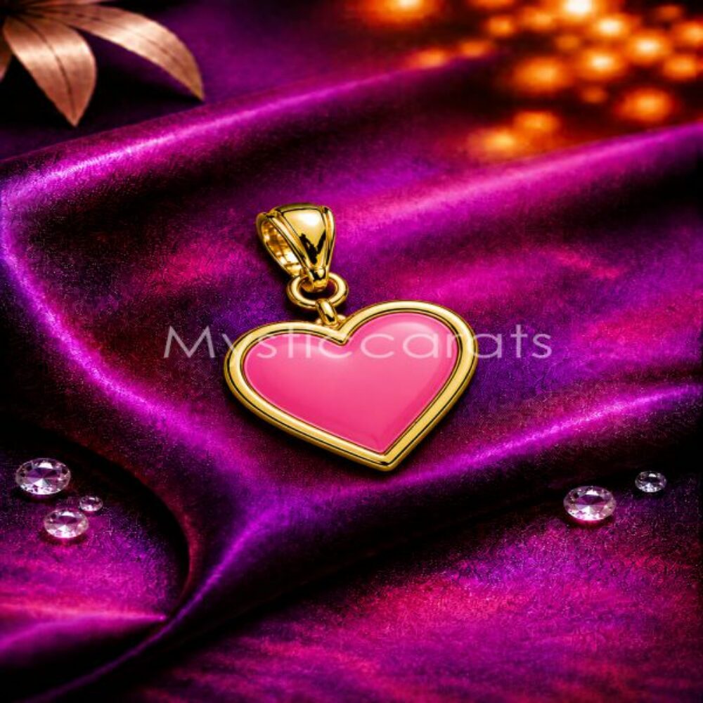 925 Sterling Silver Pink Enamel Heart Pendant, Gold Plated Romantic Charm