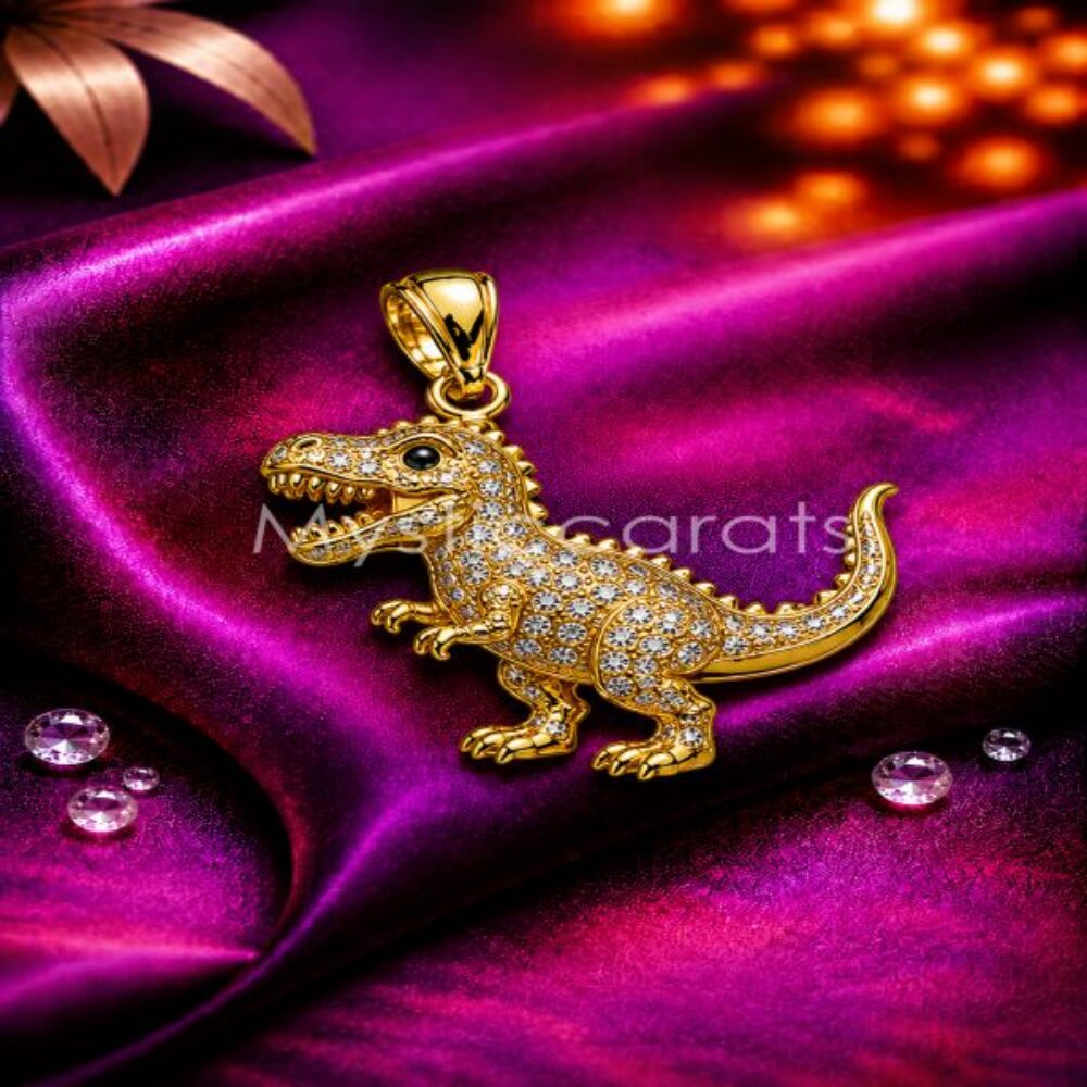 25 Sterling Silver T-Rex Dinosaur Pendant, Gold Plated Pave diamond Charm
