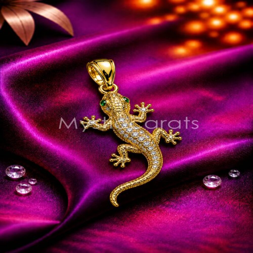 925 Sterling Silver Gecko Lizard Pendant, Gold Plated Pave diamond Tropical Charm