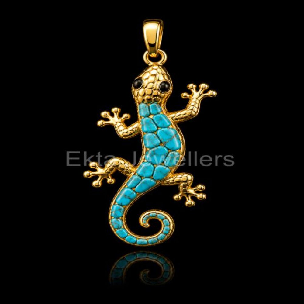 925 sterling silver Blue Turquoise Gecko Pendant