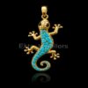 925 sterling silver Blue Turquoise Gecko Pendant