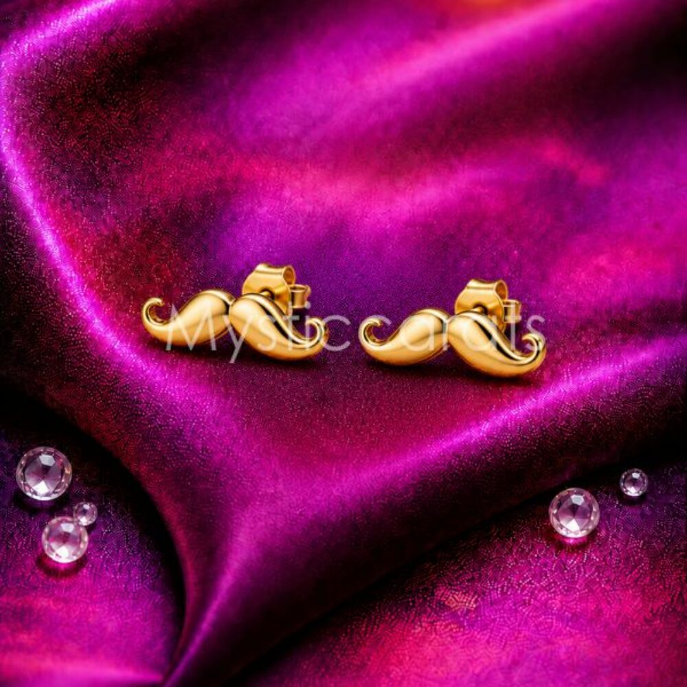 925 Sterling Silver Gold Plated Mustache Stud Earrings