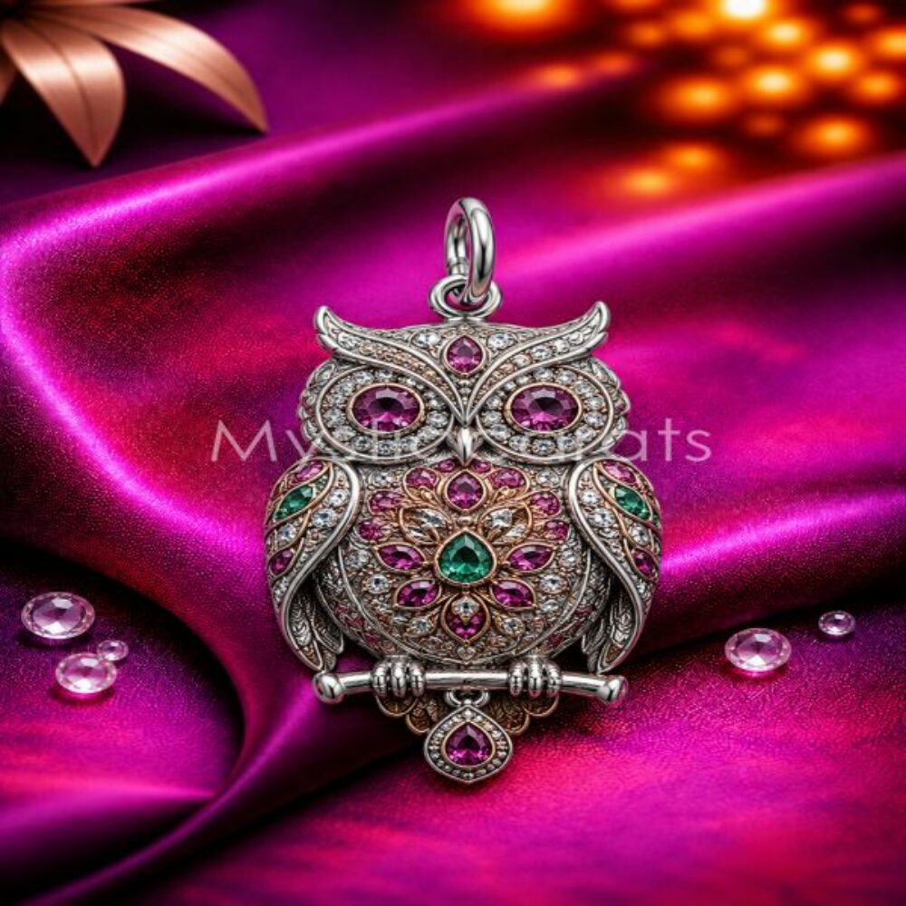925 Sterling Silver Multi-Gemstone Owl Pendant